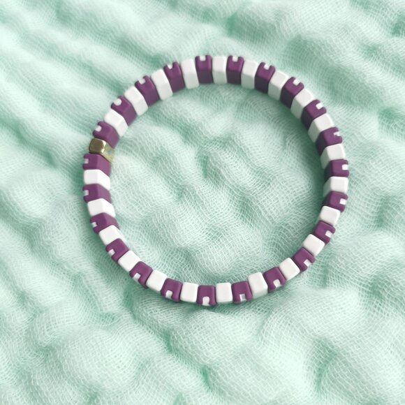 Roxanne Assoulin Rainbow Brite Gold Purple White Stretch Bracelet - Picture 2 of 3